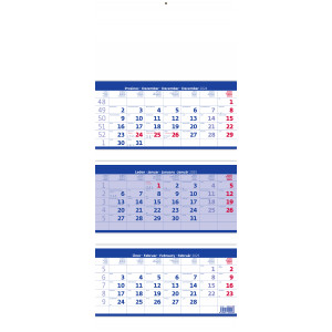Fotografie k reklamnímu předmětu „Tříměsíční skládaný kalendář modrý 2025 - nástěnný kalendář“
