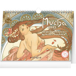 Fotografie reklamního předmětu „Alfons Mucha měsíční plánovací kalendář 2025 - na stěnu i na stůl“