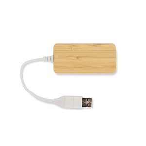 Fotografie k reklamnímu předmětu „Bambusový rozbočovač USB HUB s vyměnitelnou zástrčkou - RIVO“