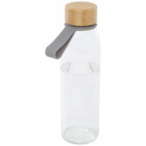 Fotografie reklamního předmětu „Skleněná láhev na vodu Porto s objemem 500 ml, silikonovou rukojetí a bambusovým víčkem“