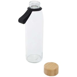 Fotografie k reklamnímu předmětu „Skleněná láhev na vodu Porto s objemem 500 ml, silikonovou rukojetí a bambusovým víčkem“