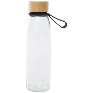 Fotografie k reklamnímu předmětu „Skleněná láhev na vodu Porto s objemem 500 ml, silikonovou rukojetí a bambusovým víčkem“