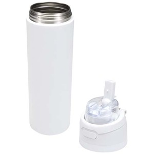 Fotografie k reklamnímu předmětu „Láhev na vodu Theron 800 ml z recyklované nerezové oceli s jednoduchou stěnou, vybavená víčkem s dvojí funkcí a sklopnou brčk“