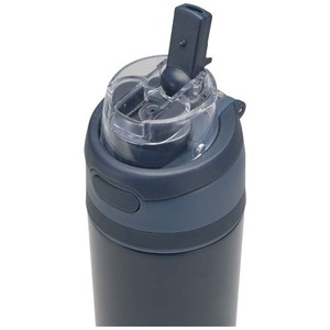 Fotografie k reklamnímu předmětu „Láhev na vodu Theron 800 ml z recyklované nerezové oceli s jednoduchou stěnou, vybavená víčkem s dvojí funkcí a sklopnou brčk“