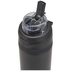 Fotografie k reklamnímu předmětu „Láhev na vodu Theron 800 ml z recyklované nerezové oceli s jednoduchou stěnou, vybavená víčkem s dvojí funkcí a sklopnou brčk“