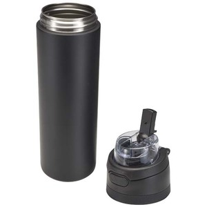 Fotografie k reklamnímu předmětu „Láhev na vodu Theron 800 ml z recyklované nerezové oceli s jednoduchou stěnou, vybavená víčkem s dvojí funkcí a sklopnou brčk“