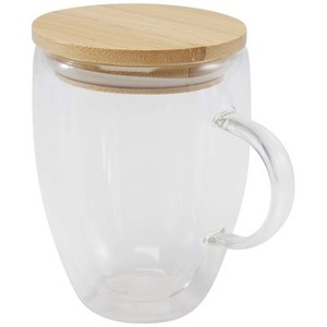 Fotografie k reklamnímu předmětu „Skleněný hrnek Leona s objemem 350 ml a bambusovým víčkem“