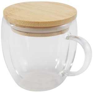 Fotografie k reklamnímu předmětu „Skleněný hrnek Lenora s objemem 250 ml a bambusovým víčkem“