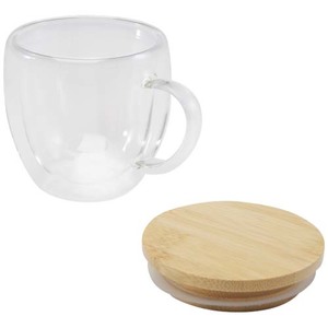 Fotografie k reklamnímu předmětu „Skleněný hrnek Lenora s objemem 250 ml a bambusovým víčkem“