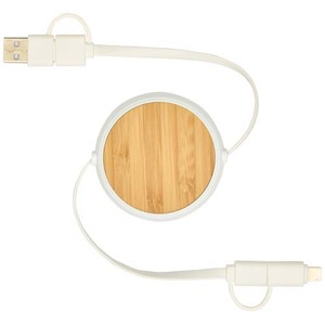 Fotografie k reklamnímu předmětu „Vysouvací datový synchronizační a rychlonabíjecí 45W kabel 5 v 1 z recyklovaného plastu o délce 100 cm s bambusovými detaily“