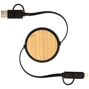 Fotografie k reklamnímu předmětu „Vysouvací datový synchronizační a rychlonabíjecí 45W kabel 5 v 1 z recyklovaného plastu o délce 100 cm s bambusovými detaily“