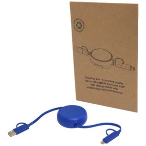 Fotografie reklamního předmětu „Vysouvací datový synchronizační a rychlonabíjecí 45W kabel 5 v 1 o délce 100 cm z recyklovaného plastu a hliníku Alasia“