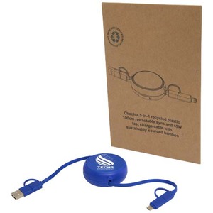 Fotografie k reklamnímu předmětu „Vysouvací datový synchronizační a rychlonabíjecí 45W kabel 5 v 1 o délce 100 cm z recyklovaného plastu a hliníku Alasia“