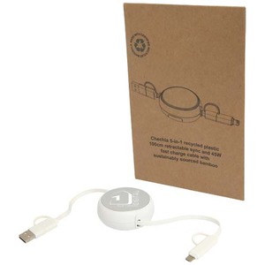 Fotografie k reklamnímu předmětu „Vysouvací datový synchronizační a rychlonabíjecí 45W kabel 5 v 1 o délce 100 cm z recyklovaného plastu a hliníku Alasia“