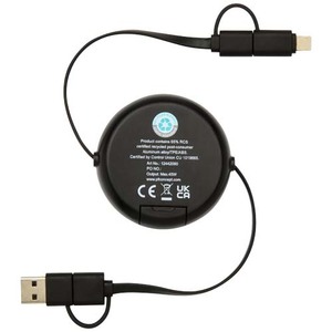 Fotografie k reklamnímu předmětu „Vysouvací datový synchronizační a rychlonabíjecí 45W kabel 5 v 1 o délce 100 cm z recyklovaného plastu a hliníku Alasia“