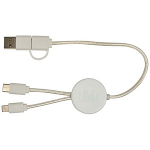 Fotografie k reklamnímu předmětu „Datový synchronizační a rychlonabíjecí 27W kabel 5 v 1 z recyklovaného plastu o délce 30 cm s bambusovými detaily Chechia“