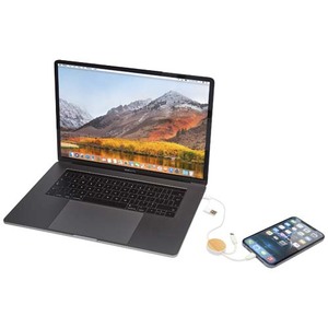 Fotografie k reklamnímu předmětu „Datový synchronizační a rychlonabíjecí 27W kabel 5 v 1 z recyklovaného plastu o délce 30 cm s bambusovými detaily Chechia“