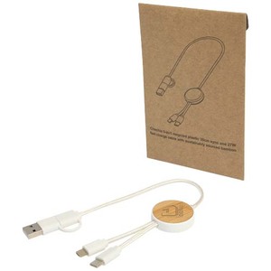 Fotografie k reklamnímu předmětu „Datový synchronizační a rychlonabíjecí 27W kabel 5 v 1 z recyklovaného plastu o délce 30 cm s bambusovými detaily Chechia“