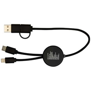 Fotografie k reklamnímu předmětu „Datový synchronizační a rychlonabíjecí 27W kabel 5 v 1 z recyklovaného plastu o délce 30 cm s bambusovými detaily Chechia“
