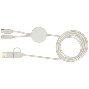 Fotografie k reklamnímu předmětu „Datový synchronizační a rychlonabíjecí 27W kabel 5 v 1 z recyklovaného plastu o délce 150 cm s bambusovými detaily Chechia“