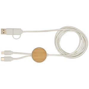 Fotografie k reklamnímu předmětu „Datový synchronizační a rychlonabíjecí 27W kabel 5 v 1 z recyklovaného plastu o délce 150 cm s bambusovými detaily Chechia“