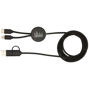 Fotografie k reklamnímu předmětu „Datový synchronizační a rychlonabíjecí 27W kabel 5 v 1 z recyklovaného plastu o délce 150 cm s bambusovými detaily Chechia“