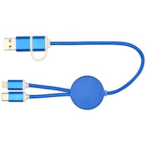 Fotografie k reklamnímu předmětu „Datový synchronizační a rychlonabíjecí 27W kabel 5 v 1 z recyklovaného hliníku a plastu o délce 30 cm Alasia“