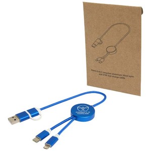 Fotografie k reklamnímu předmětu „Datový synchronizační a rychlonabíjecí 27W kabel 5 v 1 z recyklovaného hliníku a plastu o délce 30 cm Alasia“