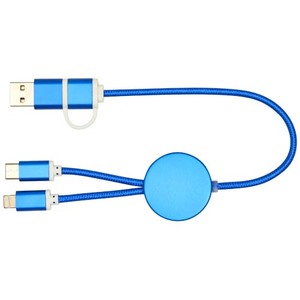 Fotografie k reklamnímu předmětu „Datový synchronizační a rychlonabíjecí 27W kabel 5 v 1 z recyklovaného hliníku a plastu o délce 30 cm Alasia“