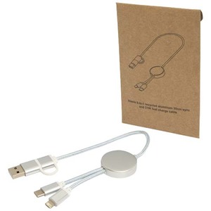 Fotografie reklamního předmětu „Datový synchronizační a rychlonabíjecí 27W kabel 5 v 1 z recyklovaného hliníku a plastu o délce 30 cm Alasia“