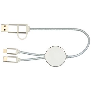 Fotografie k reklamnímu předmětu „Datový synchronizační a rychlonabíjecí 27W kabel 5 v 1 z recyklovaného hliníku a plastu o délce 30 cm Alasia“