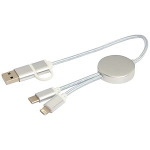 Fotografie k reklamnímu předmětu „Datový synchronizační a rychlonabíjecí 27W kabel 5 v 1 z recyklovaného hliníku a plastu o délce 30 cm Alasia“
