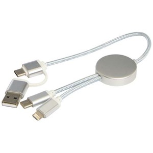 Fotografie k reklamnímu předmětu „Datový synchronizační a rychlonabíjecí 27W kabel 5 v 1 z recyklovaného hliníku a plastu o délce 30 cm Alasia“