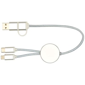 Fotografie k reklamnímu předmětu „Datový synchronizační a rychlonabíjecí 27W kabel 5 v 1 z recyklovaného hliníku a plastu o délce 30 cm Alasia“