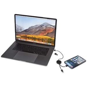 Fotografie k reklamnímu předmětu „Datový synchronizační a rychlonabíjecí 27W kabel 5 v 1 z recyklovaného hliníku a plastu o délce 30 cm Alasia“