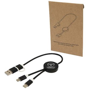 Fotografie k reklamnímu předmětu „Datový synchronizační a rychlonabíjecí 27W kabel 5 v 1 z recyklovaného hliníku a plastu o délce 30 cm Alasia“