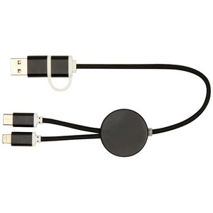 Fotografie k reklamnímu předmětu „Datový synchronizační a rychlonabíjecí 27W kabel 5 v 1 z recyklovaného hliníku a plastu o délce 30 cm Alasia“