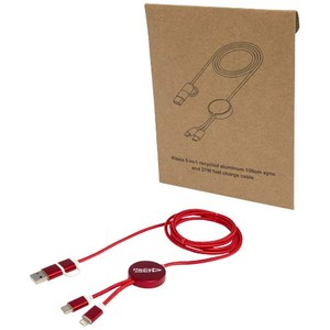 Fotografie k reklamnímu předmětu „Datový synchronizační a rychlonabíjecí 27W kabel 5 v 1 z recyklovaného hliníku a plastu o délce 150 cm Alasia“