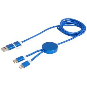 Fotografie k reklamnímu předmětu „Datový synchronizační a rychlonabíjecí 27W kabel 5 v 1 z recyklovaného hliníku a plastu o délce 150 cm Alasia“