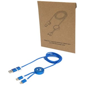 Fotografie k reklamnímu předmětu „Datový synchronizační a rychlonabíjecí 27W kabel 5 v 1 z recyklovaného hliníku a plastu o délce 150 cm Alasia“
