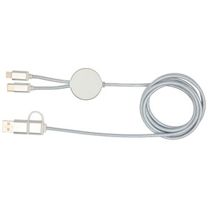 Fotografie k reklamnímu předmětu „Datový synchronizační a rychlonabíjecí 27W kabel 5 v 1 z recyklovaného hliníku a plastu o délce 150 cm Alasia“