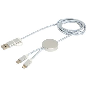 Fotografie k reklamnímu předmětu „Datový synchronizační a rychlonabíjecí 27W kabel 5 v 1 z recyklovaného hliníku a plastu o délce 150 cm Alasia“