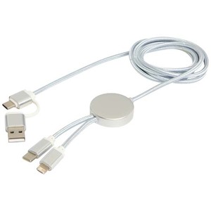 Fotografie k reklamnímu předmětu „Datový synchronizační a rychlonabíjecí 27W kabel 5 v 1 z recyklovaného hliníku a plastu o délce 150 cm Alasia“