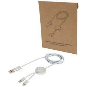 Fotografie k reklamnímu předmětu „Datový synchronizační a rychlonabíjecí 27W kabel 5 v 1 z recyklovaného hliníku a plastu o délce 150 cm Alasia“