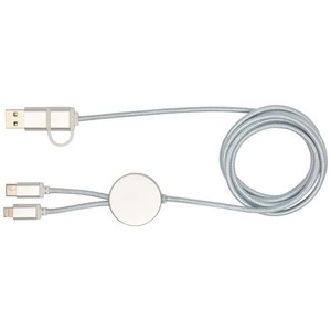 Fotografie k reklamnímu předmětu „Datový synchronizační a rychlonabíjecí 27W kabel 5 v 1 z recyklovaného hliníku a plastu o délce 150 cm Alasia“