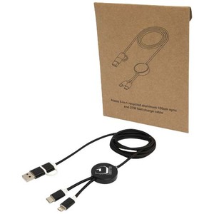 Fotografie k reklamnímu předmětu „Datový synchronizační a rychlonabíjecí 27W kabel 5 v 1 z recyklovaného hliníku a plastu o délce 150 cm Alasia“