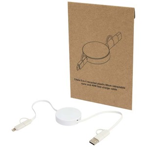 Fotografie reklamního předmětu „Vysouvací datový synchronizační a rychlonabíjecí 40W kabel 5 v 1 z recyklovaného plastu o délce 90 cm Citala“