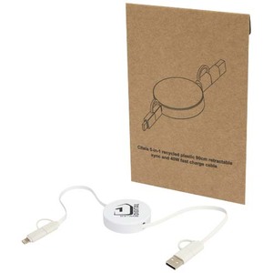 Fotografie k reklamnímu předmětu „Vysouvací datový synchronizační a rychlonabíjecí 40W kabel 5 v 1 z recyklovaného plastu o délce 90 cm Citala“