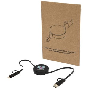 Fotografie k reklamnímu předmětu „Vysouvací datový synchronizační a rychlonabíjecí 40W kabel 5 v 1 z recyklovaného plastu o délce 90 cm Citala“