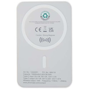 Fotografie k reklamnímu předmětu „Bezdrátová 15W magnetická powerbanka Acrab, 10 000 mAh s 20W PD – vyrobeno z recyklovaného plastu“